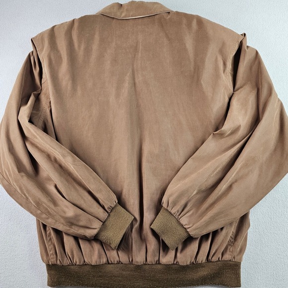 St John's Bay Bomber Jacket Men Large Brown Full Zip Lined Classic Ribbed Cuffs - Picture 14 of 15